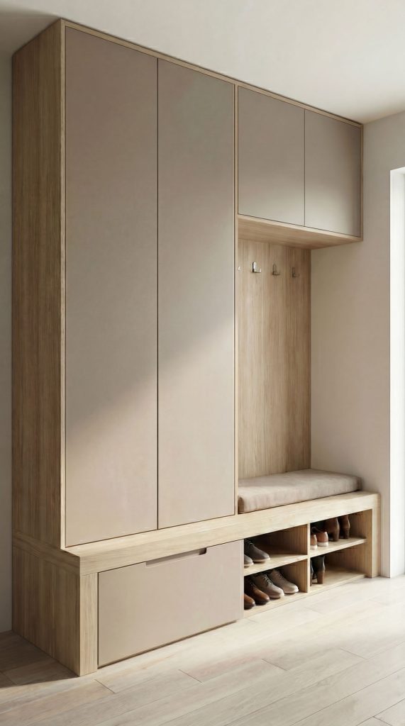 Predsieňová zostava na mieru v kašmírovej sivej s Dubom Halifax prírodným a botníkom