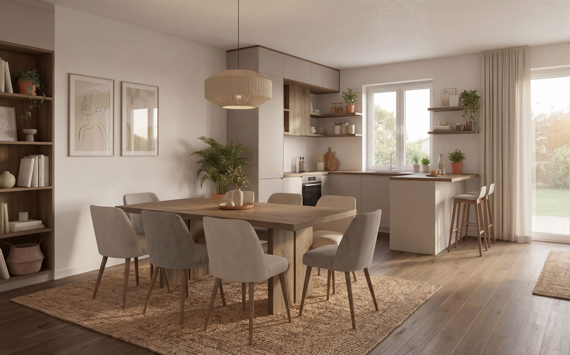 Moderná kuchyňa na mieru v kašmírovej sivej s pracovnou doskou z Dubu Halifax prírodného