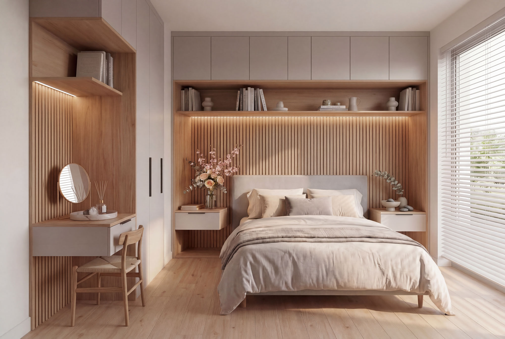 Moderná spálňa so vstavanou skriňou na mieru