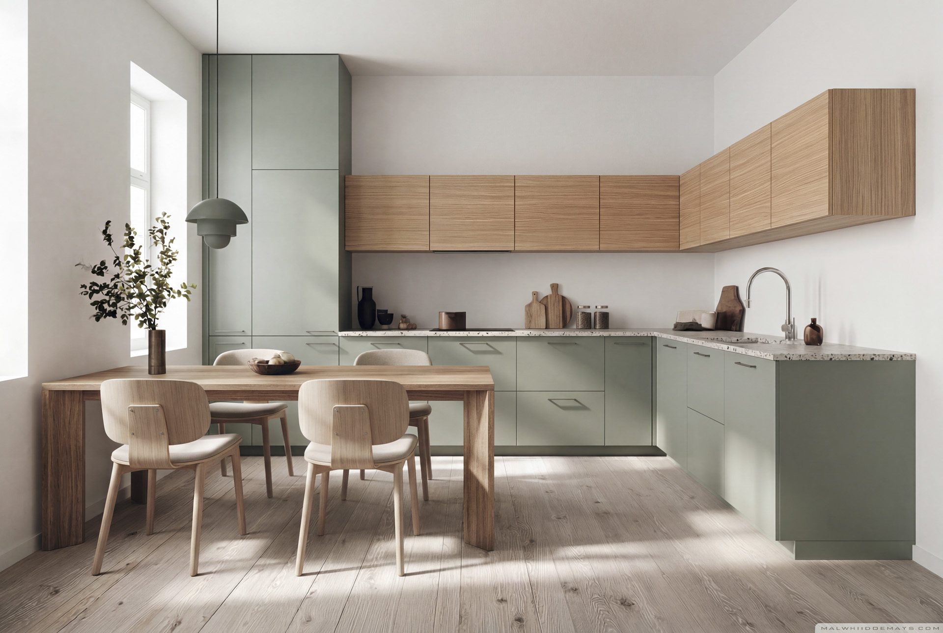 Kuchyňa na mieru eukalyptus zelený a dub corbridge prírodný